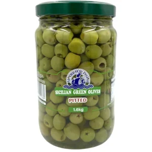SICILIAN GREEN PITTED OLIVES 1.6 x 2